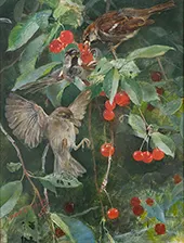 Sparrows in a Cherry Tree By Bruno Liljefors