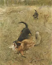 Swedish Foxhound and Fox 1885 By Bruno Liljefors