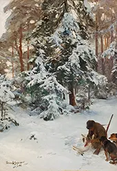 Winter Landscape with Hunter and Dogs By Bruno Liljefors