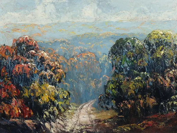 Autumn Landscape with View of Brown Country Hills By John Wesley Hardrick