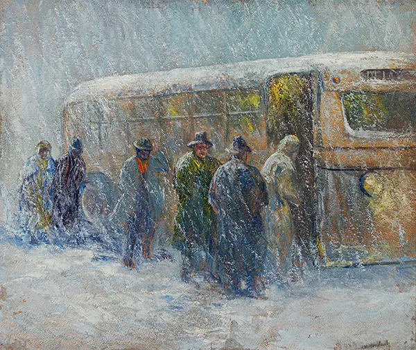 Bus in a Snow Storm 1935 By John Wesley Hardrick