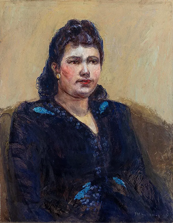 Portrait of a Woman in Blue Dress By John Wesley Hardrick