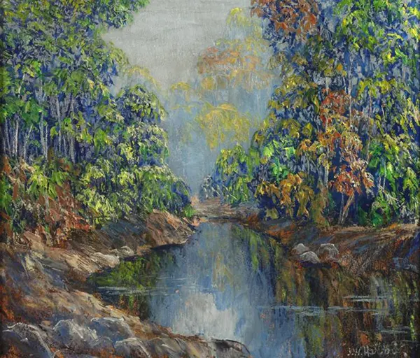 Stream in Fall Landscape By John Wesley Hardrick