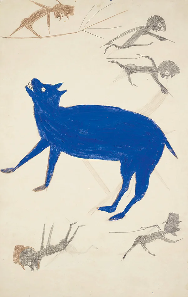Blue Animal with Five Figures 1942 By Bill Traylor