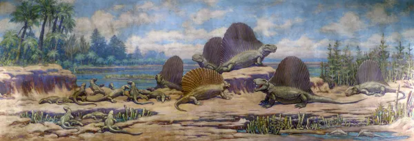 Dimetrodon Edaphosaurus Casea and Diplocaulus 1930 By Charles R Knight