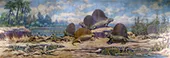 Dimetrodon Edaphosaurus Casea and Diplocaulus 1930 By Charles R Knight