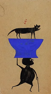 Man Carrying Dog on Object By Bill Traylor