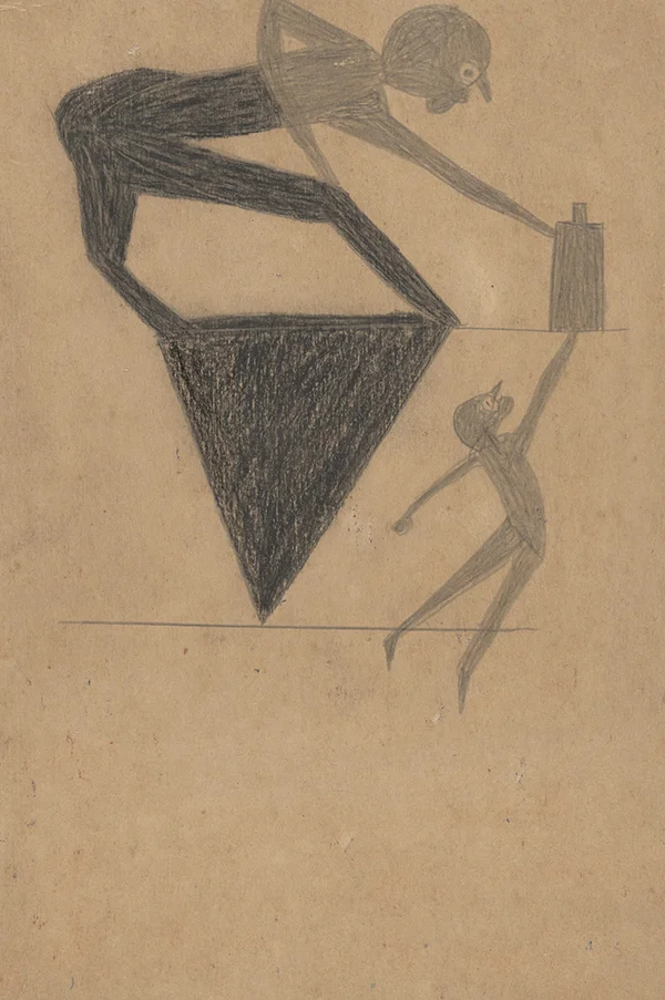 Man on Triangle Reaching for Bottle By Bill Traylor