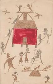 Red House with Figures By Bill Traylor