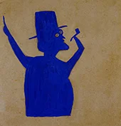 Truncated Blue Man with Pipe By Bill Traylor