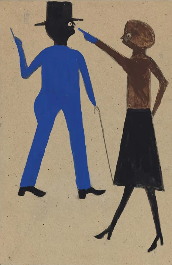 Woman Pointing at Man with Cane By Bill Traylor