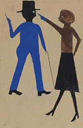 Woman Pointing at Man with Cane By Bill Traylor