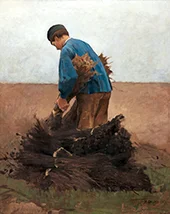 Boy Gathering Firewood By Hugo Salmson
