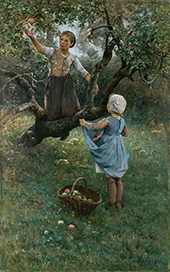 Girls Picking Fruit By Hugo Salmson