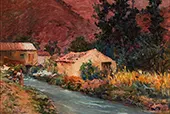 Landscape with River House and Figure By Carlos Reis