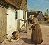 A Hen with Her Chicks By Hans Andersen Brendekilde