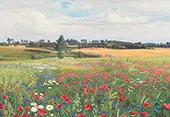 A Meadow in Bloom with Poppies Leucanthemum and Cornflowers By Hans Andersen Brendekilde