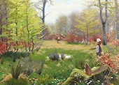 A Spring Day in the Forest with Two Girls Picking Anemones By Hans Andersen Brendekilde