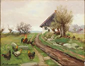Farmhouse Exterior with Chickens By Hans Andersen Brendekilde