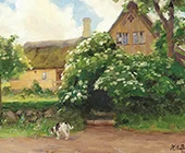 Flowering Elderberry Bush and Dog By Hans Andersen Brendekilde