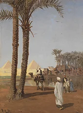 Oriental Scene in the Background the Pyramids of Giza 1880 By Hans Andersen Brendekilde