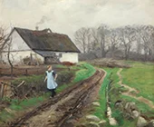 Scene with a Little Girl by a Cottage By Hans Andersen Brendekilde