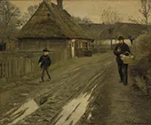 Village Street in Gray Winter Mood 1890 By Hans Andersen Brendekilde