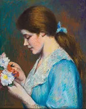 A Young Woman with a Bouquet of Flowers By Federico Zandomeneghi