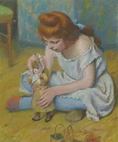Young Girl Playing with a Doll By Federico Zandomeneghi