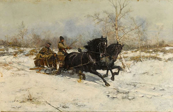 Winter Landscape with a Horse Drawn Carriage 1883 By Antoni Piotrowski