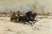 Winter Landscape with a Horse Drawn Carriage 1883 By Antoni Piotrowski