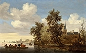River Landscape with a Ferry 1650 By Jacob van Ruisdael