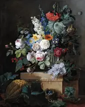 An Elaborate Still Life Of Flowers In A Glass Vase By Pierre-Joseph Redoute