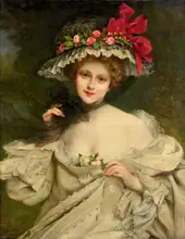 A Beauty with a Red Ribboned Hat By Francois Martin-Kavel