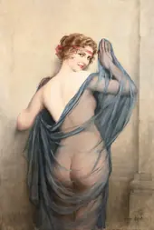 A Nude Woman with a Blue Veil By Francois Martin-Kavel