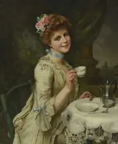Elegant Young Woman Taking Tea By Francois Martin-Kavel