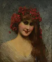 Portrait of a Young Lady with Floral Headdress By Francois Martin-Kavel