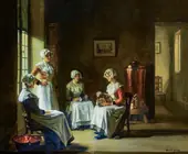 An Interior With Women Polishing By Claude Joseph Bail