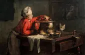 Kitchen Boy with a Cat By Claude Joseph Bail