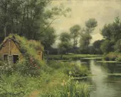 A Cottage in a River Landscape By Louis Aston Knight
