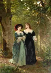 Two Ladies on a Forest Walk By Wilhelm Amberg