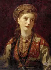 Young Woman in Regional Costume By Wilhelm Amberg