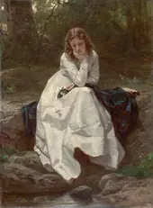 Young Woman Seated By A Stream 1886 By Wilhelm Amberg