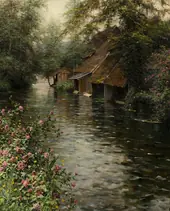 La Risle a Beaumont Le Roger By Louis Aston Knight