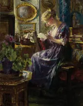 Young Woman Reading a Letter by the Window By Ferdinand Max Bredt