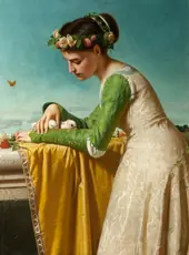 An Italian Girl with Doves By Raffaello Sorbi