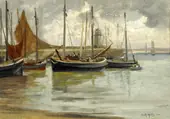 Harbored Boats on a Stormy Day By Anna Althea Hills