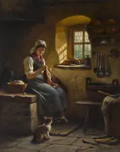 Farm Girl Sewing By Rudolf Epp