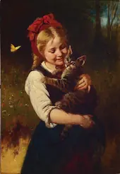 Girl with Cat and Butterfly By Rudolf Epp