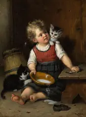Little Girl with Two Kittens By Rudolf Epp